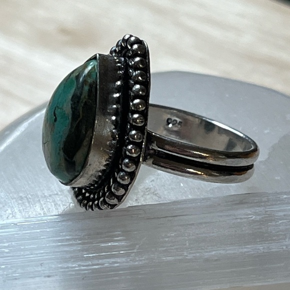 925 SILVER PLATED GEMSTONE RING TIBETAN TURQUOISE SIZE 6 - Picture 5 of 7